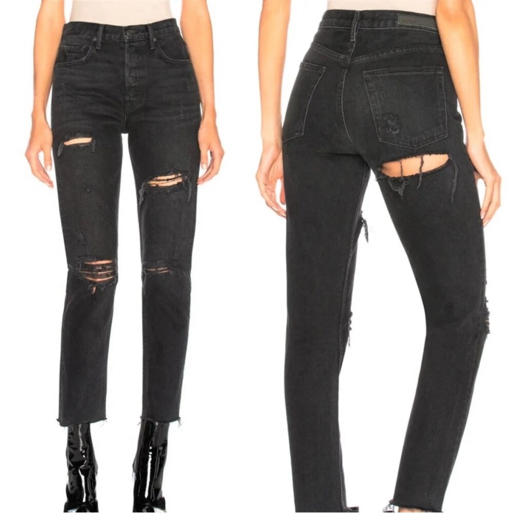 GRLFRN Karolina black jean with upper leg slit traveling band color